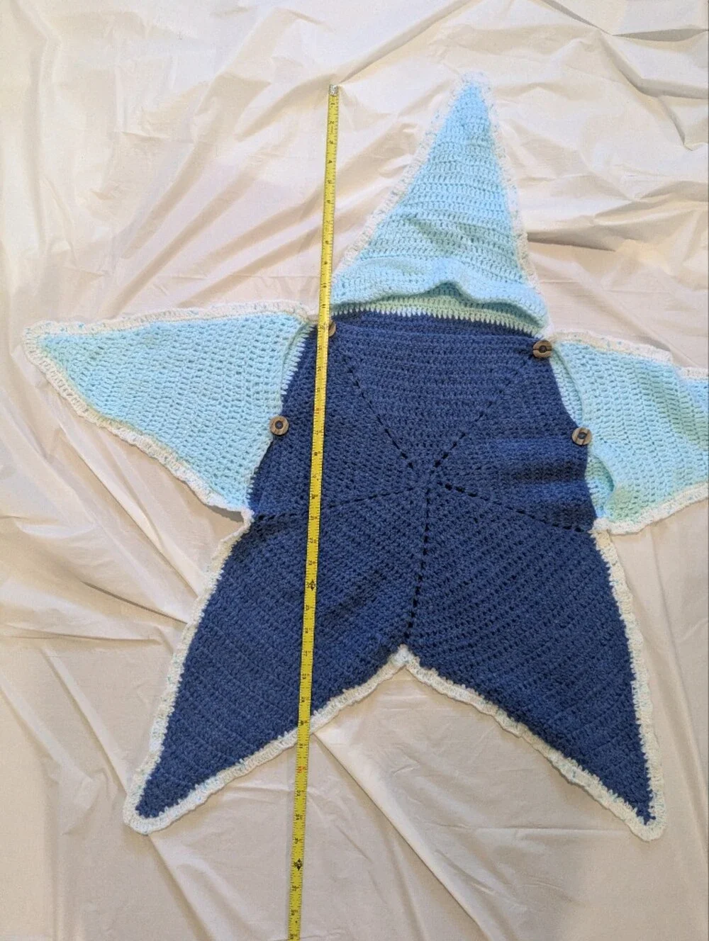 Star-Shaped Cocoon Crochet Baby Swaddle Hoodie in Navy and Light Blue